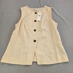 Calvin Klein Linen Cotton Sleeveless Button Front Top Cream Oatmeal Mens Medium